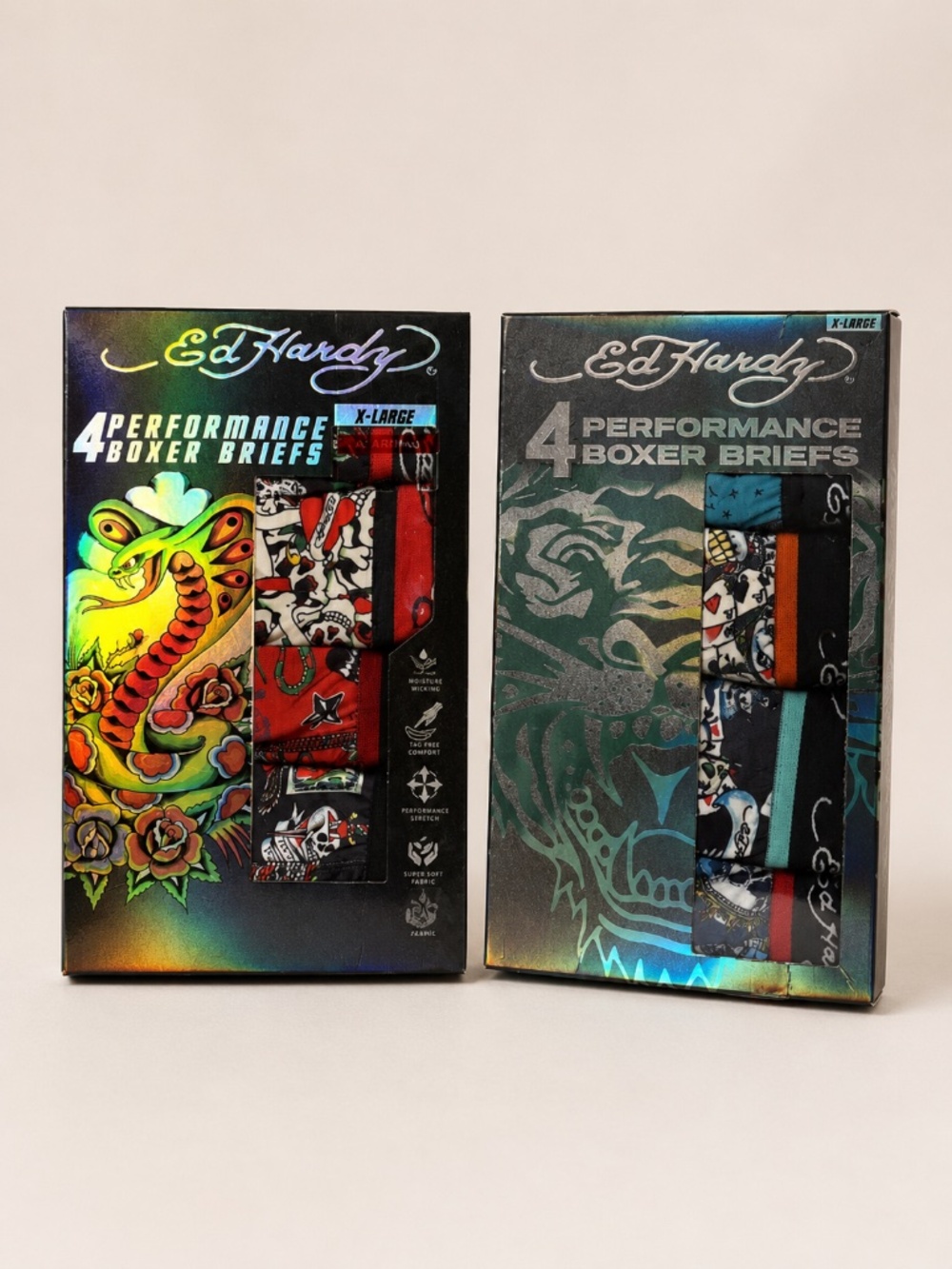 NWT Ed Hardy 8pc Performance Boxer Briefs XL 40-42 Tattoo Print Bundle